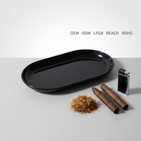 Plateau ovale en fer blanc noir personnalisé en gros, matériau recyclable écologique, plateau de rangement pour tabac et cigares