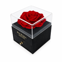 Kotak Akrilik Mewah dengan Satu Tangkai Mawar Asli Awet dan Laci, Tempat Penyimpanan Perhiasan Bunga Abadi, Hadiah Valentine Pernikahan Grosir Kustom