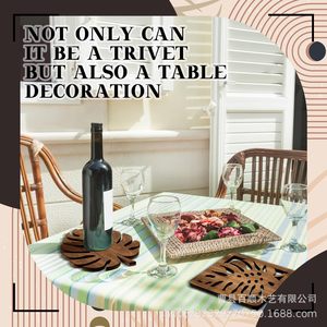 Juego de Manteles Individuales de Madera con Forma de Hoja de Monstera, Antideslizantes, Aislantes del Calor, para Mesa de Cocina, Color Marrón - Product Image 3