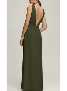 Vestido Maxi <span class=keywords><strong>Nina</strong></span> 2026 de Satén Borgoña con Corte A para Dama de Honor, Escote en V, Sin Espalda, Cintura Imperio, Tallas Grandes, Transpirable y Antiestático - Product Image 3