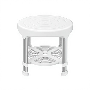 KS <b>Bathroom</b> Shower <b>Stool</b> Round Blue And White Aluminum Alloy 33x31x35-45cm Age Friendly Safety Equipment - Product Image 3