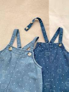 Verano bebé Denim Bib Shorts Neonatal oso conejo estampado Top Set alta calidad ropa de bebé Pantalones - Product Image 5