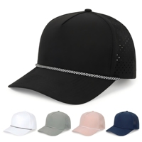 Gorra de béisbol deportiva OEM de 5 paneles con malla curva, de poliéster verde, con cuerda y logotipo bordado personalizado