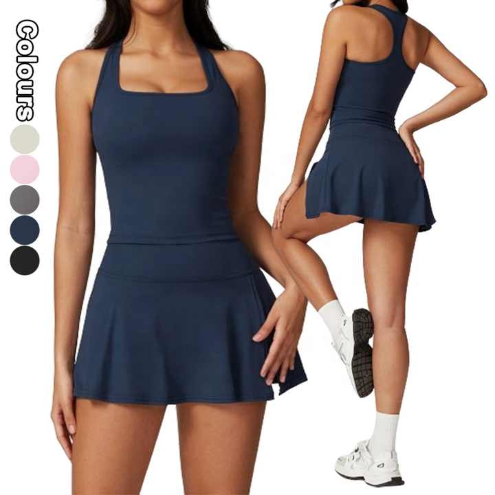 Gym Crop Top Golf Short Fitness Activewear Women Tennis Dress Yoga