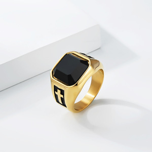 Comercio electrónico transfronterizo, estilo único y popular, anillo con piedra preciosa negra, anillo artístico retro para hombre con cruz para el dedo índice - Product Image 4