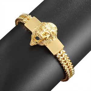 กำไลข้อมือ Orelia Luxe รูปหัวสิงโตสีทอง ดีไซน์แบบ Cuban Link สไตล์ฮิปฮอป ทันสมัย ลายสัตว์ สำหรับผู้ชาย ชุบทอง 18K ของขวัญเครื่องประดับ - Product Image 1