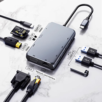 Base de Conexión USB C 9 en 1 de Aluminio, HDMI 2.1, VGA, Monitor Dual, MST, 100W PD, Gigabit Ethernet, RJ45, Adaptador Multipuerto Tipo C