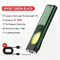 Lampe torche EDC laser blanche 58g ultra-fine, lumière latérale COB 170LM rechargeable par Type-C, lampe de poche à clip magnétique pour réparation
