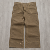 Nouveau Jean en Denim Ciré Tricoté Noir pour Homme, Coupe Ample, Double Genou Renforcé, Qualité Supérieure, Collection 2026