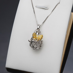 Colgante de Plata S925 para Botella de Agua, Diseño de Jaula de Pájaro sin Orificio, para Perlas de 7-8 mm, Joyería DIY - Product Image 1