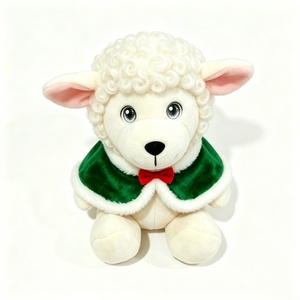 Customized Christmas cape sheep stuffed animal,<b>Red</b> <b>bow</b> tie sheep plush,Soft plush sheep with outfit,Cuddly lamb with green cape - Product Image 3