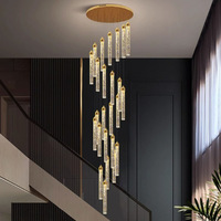 En stock, Lustre suspendu en spirale moderne et luxueux, Lampes suspendues en cristal LED dorées pour villa, hall d'entrée, salon, loft, escaliers