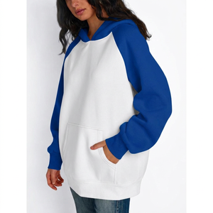 Sudaderas con capucha para mujer al por mayor, de manga raglán oversize, con logo personalizado, bloques de color, de forro polar, de corte holgado, estilo streetwear - Product Image 6