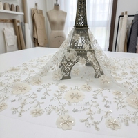 Tissu en dentelle brodée de perles florales roses, maille en tulle, textile pour robe et vêtements de mariage