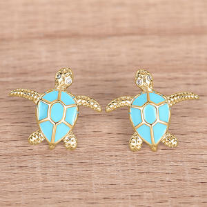 Orecchini a forma di tartaruga placcati in argento con intarsio di pietre blu per le donne, gioielli a forma di animale, regalo E3595 - Product Image 4