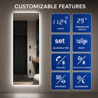 Miroir LED rectangulaire sans cadre, pleine longueur, IP44, interrupteur tactile à intensité variable, miroir de maquillage éclairé