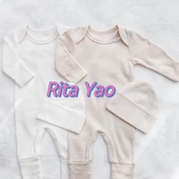 Ensemble bonnet et grenouillère pliables pour nouveau-né avec broderie personnalisée, 100% coton peigné, ensemble de vêtements pour bébé unisexe, tenue de sortie de maternité 2026