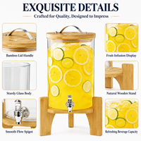 Distributeur de boissons en verre personnalisé avec logo, couvercle en bambou et support en bois pour les fêtes