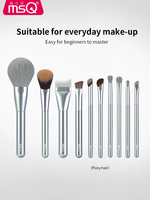 MSQ – Ensemble de 10 pinceaux de maquillage en poils synthétiques avec manche en bois, format voyage, pour blush, éventail, visage, yeux, mascara et anticernes