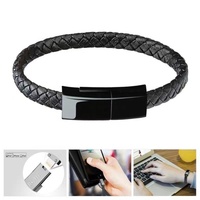 Kabel Pengisi Daya EVEY Micro USB Type-C 8-Pin Gelang Kulit Data Line Hitam Berlapis Perak