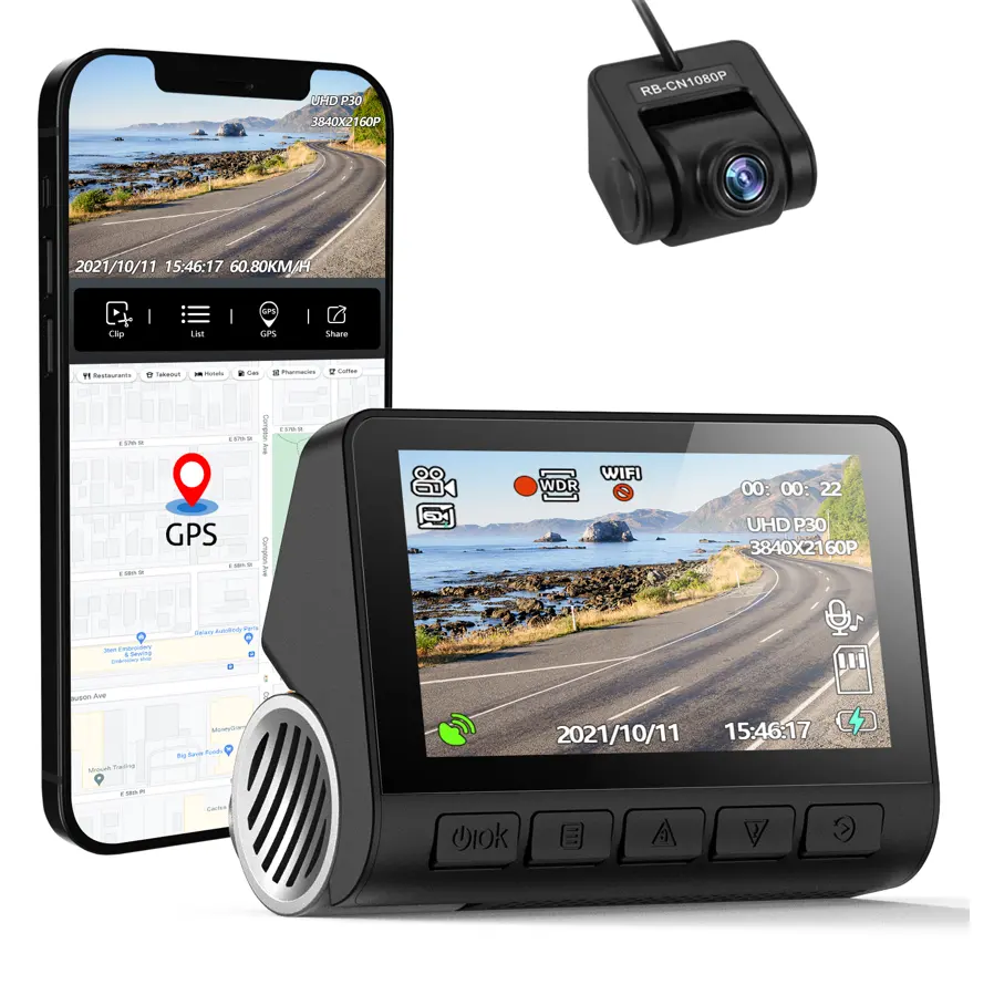 Kamera Dasbor Mobil Layar IPS 3.0, Dash Cam Wifi 4K Lensa Ganda untuk Bmw Dash Cam 12 Inci, Kamera Depan dan Belakang 1080P