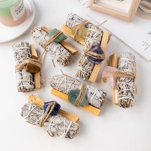 Offre Spéciale personnalisé blanc <span class=keywords><strong>sauge</strong></span> ensemble cristal Quartz <span class=keywords><strong>grande</strong></span> pierre brute Kit encens <span class=keywords><strong>feuille</strong></span> baguettes maison nettoyage guérison méditation - Product Image 3