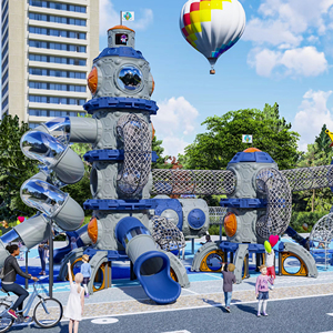 Série de toboggans extérieurs Space Rocket : équipement de jeux pour enfants utilisable dans les espaces publics des communautés résidentielles. - Product Image 1