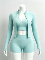 Ensemble 3 pièces personnalisé pour femme 2026 : veste ajustée à fermeture éclair, survêtement d'automne, tenue de sport et shorts pour la gym et le fitness