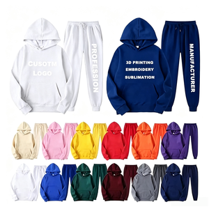 Wholesale Custom Logo Blank Hoodie Sweatpants Set Heavyweight Fleece Cotton <b>Men</b> Tracksuit 2 Piece Sweatsuit 8089 Manufacturer - Product Image 1