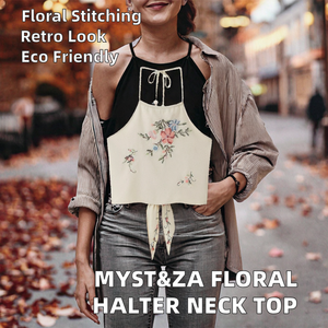 Top sin Mangas con Cuello Halter y Bordado Floral Vintage para Mujer MYST&ZA, Otoño 2025, Ecológico, 1023207 - Product Image 2