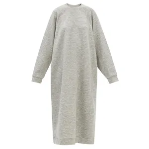 Abito oversize invernale in Jersey eco-friendly Maxi abito invernale realizzato in misto Cashmere felpa a tinta unita linea di cintura naturale - Product Image 1