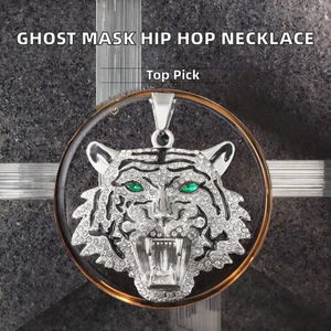 Silver Plated Tiger Head Pendant Necklace With Green Eyes Cubic Zirconia Pave Setting Unisex Punk Style Jewelry - Product Image 2