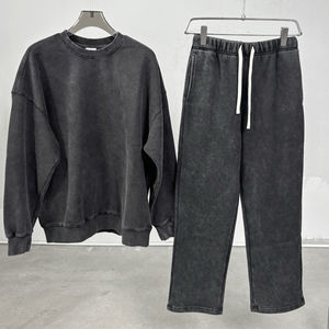 Sudadera básica Unisex con cuello redondo en blanco, conjunto de sudadera y pantalones de chándal informal gruesa de manga larga para hombre - Product Image 4