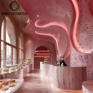 Meubles de café sur mesure, design moderne, vitrine de magasin de restaurant avec éclairage de luxe, comptoir de bar à café - Product Image 2