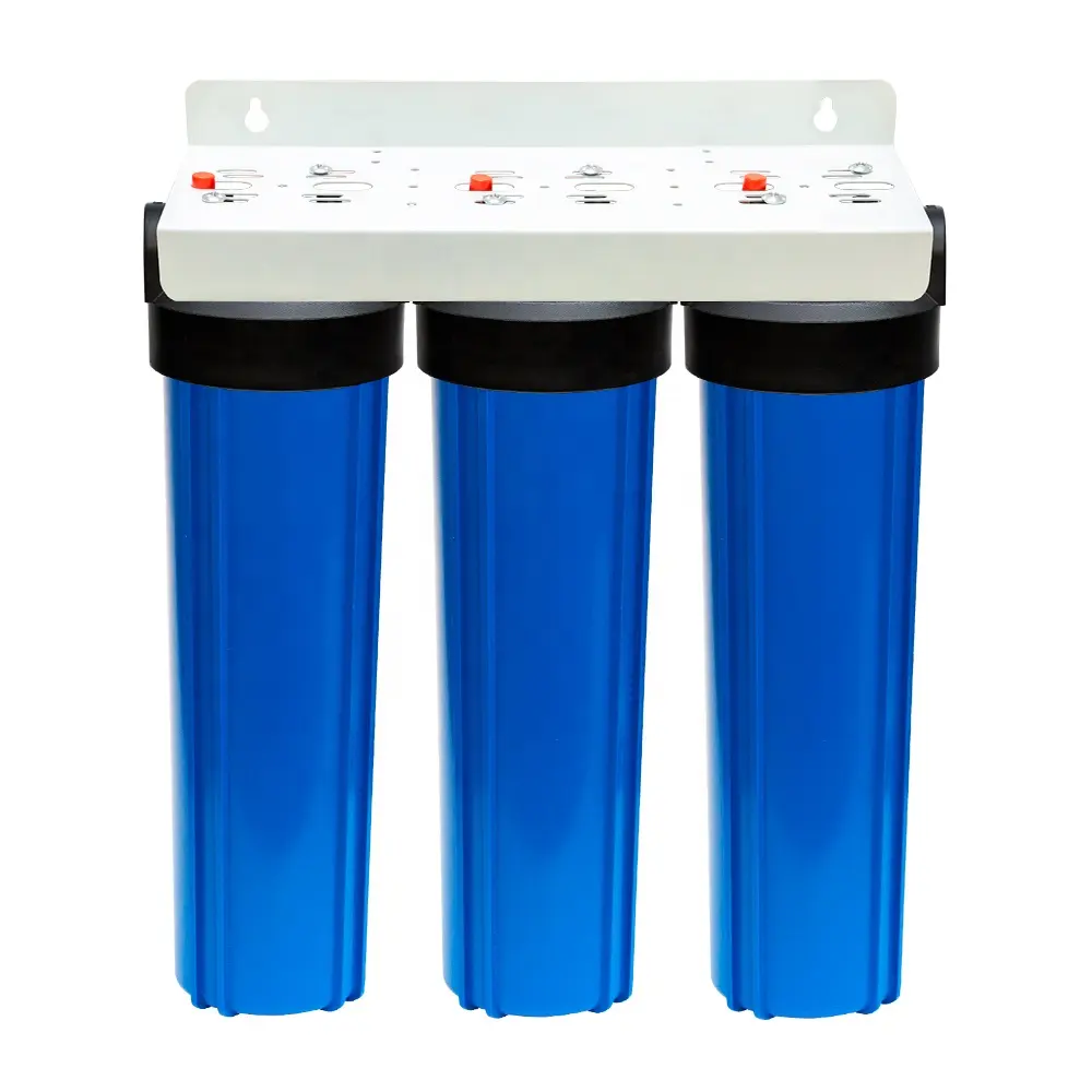 Sistema de alojamento de filtro de água pré-filtração de 3 estágios de 20 polegadas grande azul