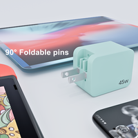 Chargeur mural USB-C 2 ports 45W super rapide, mini pliable, technologie GaN, compatible PD et PPS, pour téléphones mobiles (vente en gros)