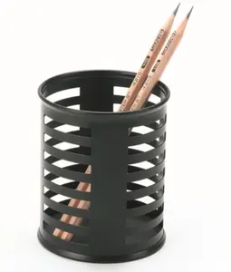 Großhandel stift halter schwarz metall-Schwarzer Metall gestanzter runder Bleistift stift halter Organizer