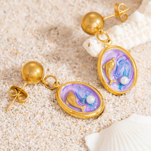 Pendientes Colgantes de Aleación de Zinc con Baño de Oro de 18K, Diseño Degradado Temática Oceánica, Postes de Acero Inoxidable, Joyería de Moda - Product Image 3