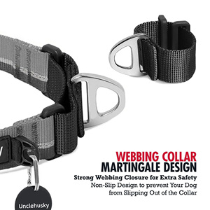 कस्टम लोगो समायोज्य टिकाऊ त्वरित रिलीज लॉकिंग बकल चिंतनशील सिलाई सिलाई नरम नीलोन कुत्ते कॉलर - Product Image 5