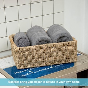 ตะกร้าเก็บของจากหญ้าทะเลสำหรับจัดระเบียบตะกร้าสานมือ ตะกร้าหวายธรรมชาติขนาดใหญ่ทรงสี่เหลี่ยมพร้อมหูจับไม้ - Product Image 2