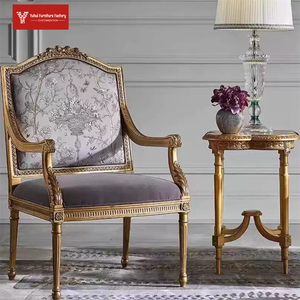 Sofá de tela con estampado dorado retro vintage estilo campestre americano, sillón de ocio para balcón con tallado francés estilo palacio - Product Image 3