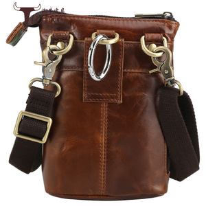 Tiding Men's Leather Shoulder Bag Brown Crossbody With Zipper <b>Pockets</b> Durable Outdoor Use - Product Image 5