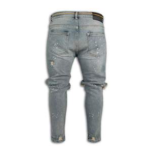 Pantalones <span class=keywords><strong>vaqueros</strong></span> elásticos <span class=keywords><strong>rotos</strong></span> para <span class=keywords><strong>hombre</strong></span>, diseño de punto de pintura rasgada, pantalones <span class=keywords><strong>vaqueros</strong></span> ajustados con cremallera en el tobillo a la moda, pantalones con lápices Les Hip P - Product Image 6