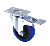 Produits d'usine Source Factory : Roue pivotante silencieuse 100x32mm à double roulement à billes, en nylon, acier et caoutchouc, haute élasticité, bleue, avec frein, charge 120kg