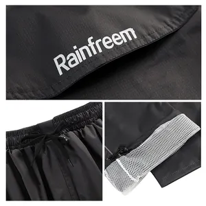 Rainfreem PVC Tráng Chống Thấm Ngoài Trời Quần Mưa Cho Người Lớn Phụ Nữ Và Nam Giới Quần Thể Thao Biểu Tượng Tùy Chỉnh Rainwear