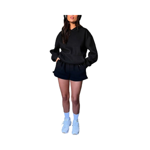 Loose Fit Casual Full <b>Sleeve</b> O-Neck Solid Knee Tracksuit <b>Top</b> <b>Ladies</b> Hoodie <b>Short</b> Set Oversized Sweatshirt <b>Shorts</b> Women Summer - Product Image 3