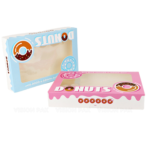 Boîte à donuts personnalisée avec motif de confettis, boîte de boulangerie bleu clair avec fenêtre transparente pour donuts et pâtisseries - Product Image 3