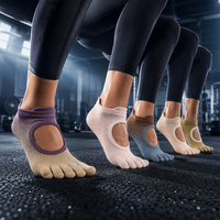 Chaussettes de yoga à cinq orteils effet dégradé ombré, antidérapantes en silicone, en coton tricoté, à bout ouvert, absorbant la transpiration pour le Pilates et la gym