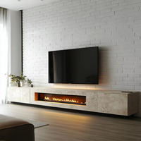 Meuble TV et table basse avec foyer électrique moderne, design flamme simulée, style bois, mobilier de maison pour salon
