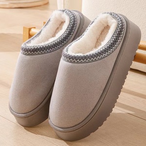 Women's Autumn/Winter Warm Soft Cashmere <strong>Platform</strong> Slippers <strong>Tasman</strong> Style Braided Tape Comfortable Indoor EVA Wool Plush Insoles - Product Image 3